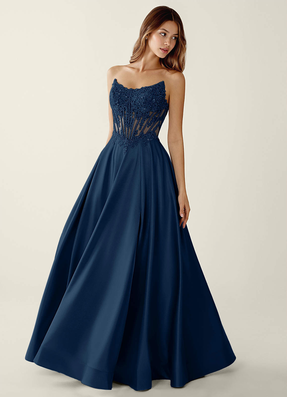 dark navy formal dress Azazie 2026 Corset Lace Up A-Line Prom Gown #finalsale