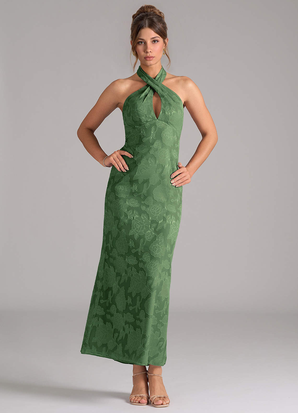 Azazie Marlissa Brautjungfernkleider Etui Plissee Blumen-Burnout Kleid Eukalyptus image1