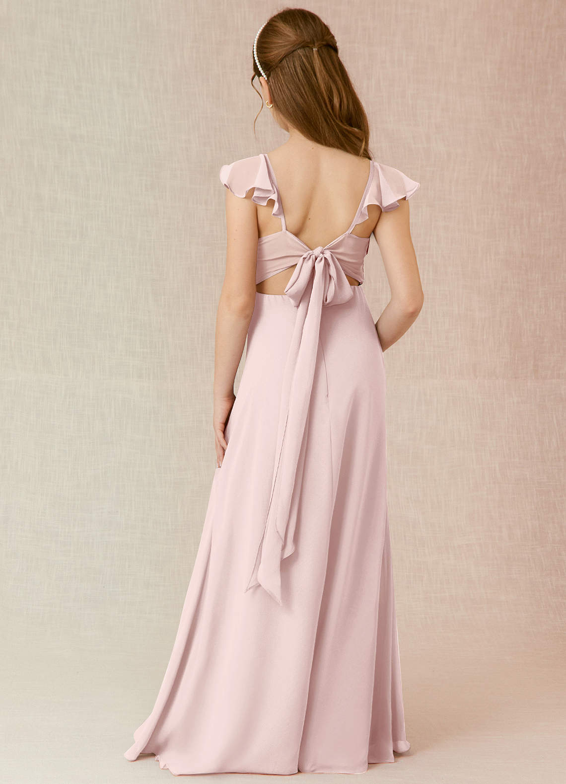Azazie Everett Junior Blushing Pink A-Line Chiffon Dress image1
