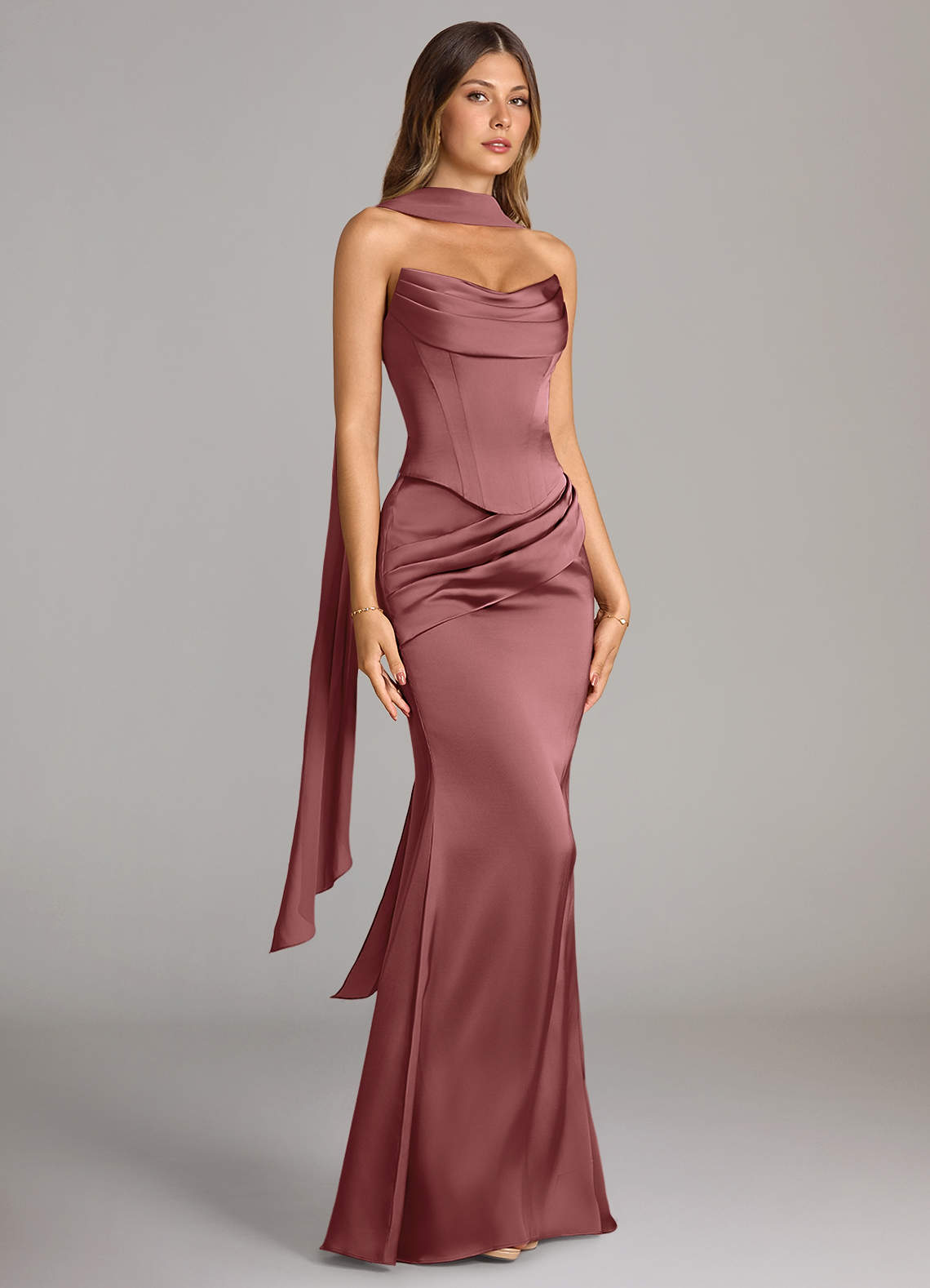 Azazie Sorrel Bridesmaid Dresses Amethyst Mermaid Strapless Stretch Satin Convertible Dress image2