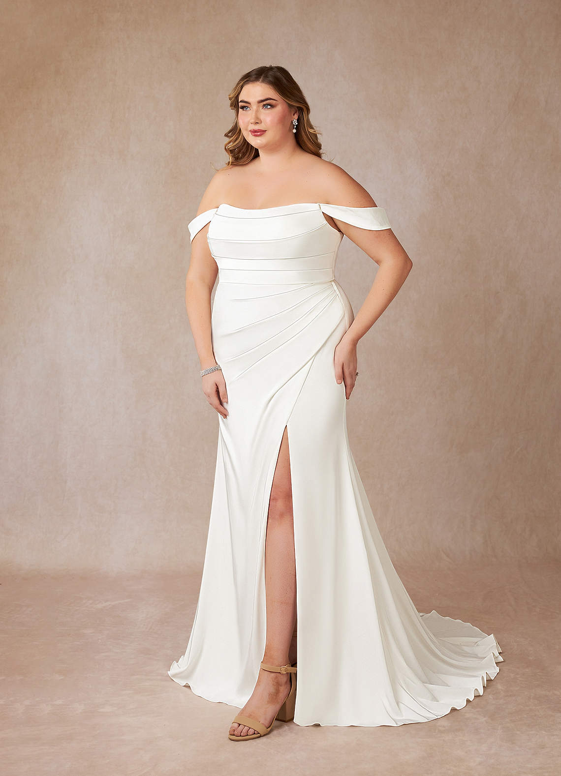 Azazie Moonlight Wedding Dresses Diamond White Mermaid Scoop Pleated Crepe Back Satin Dress image12