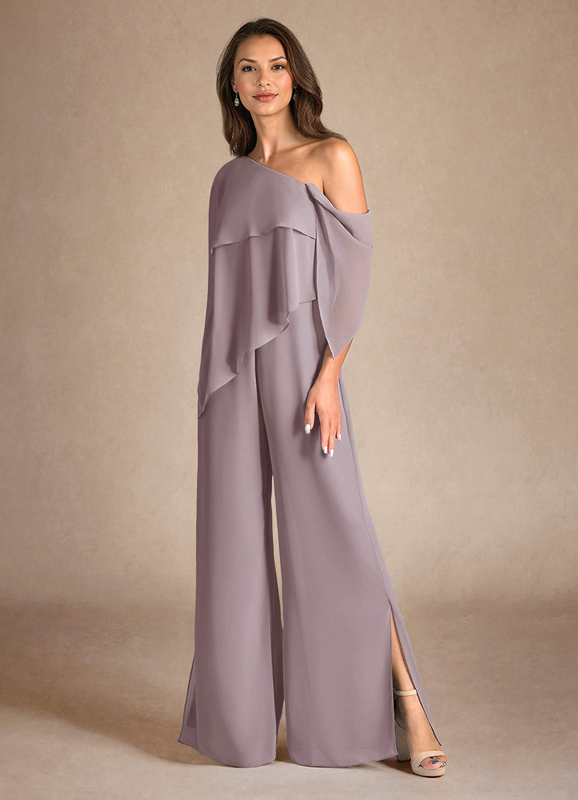 Azazie Halima Abiti per la Madre della Sposa Abito Tuta Pantaloni in Chiffon Spacco Laterale Dusk image5