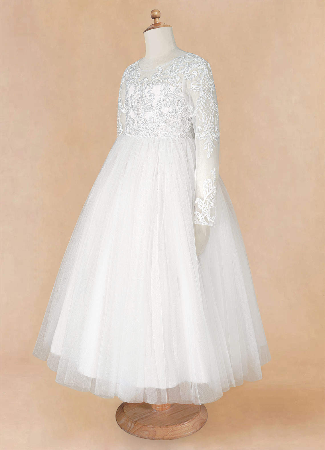 Azazie Elodie vestidos de niña de las flores Vestido de Marfil Blanco de Encaje de Corte Princesa image11