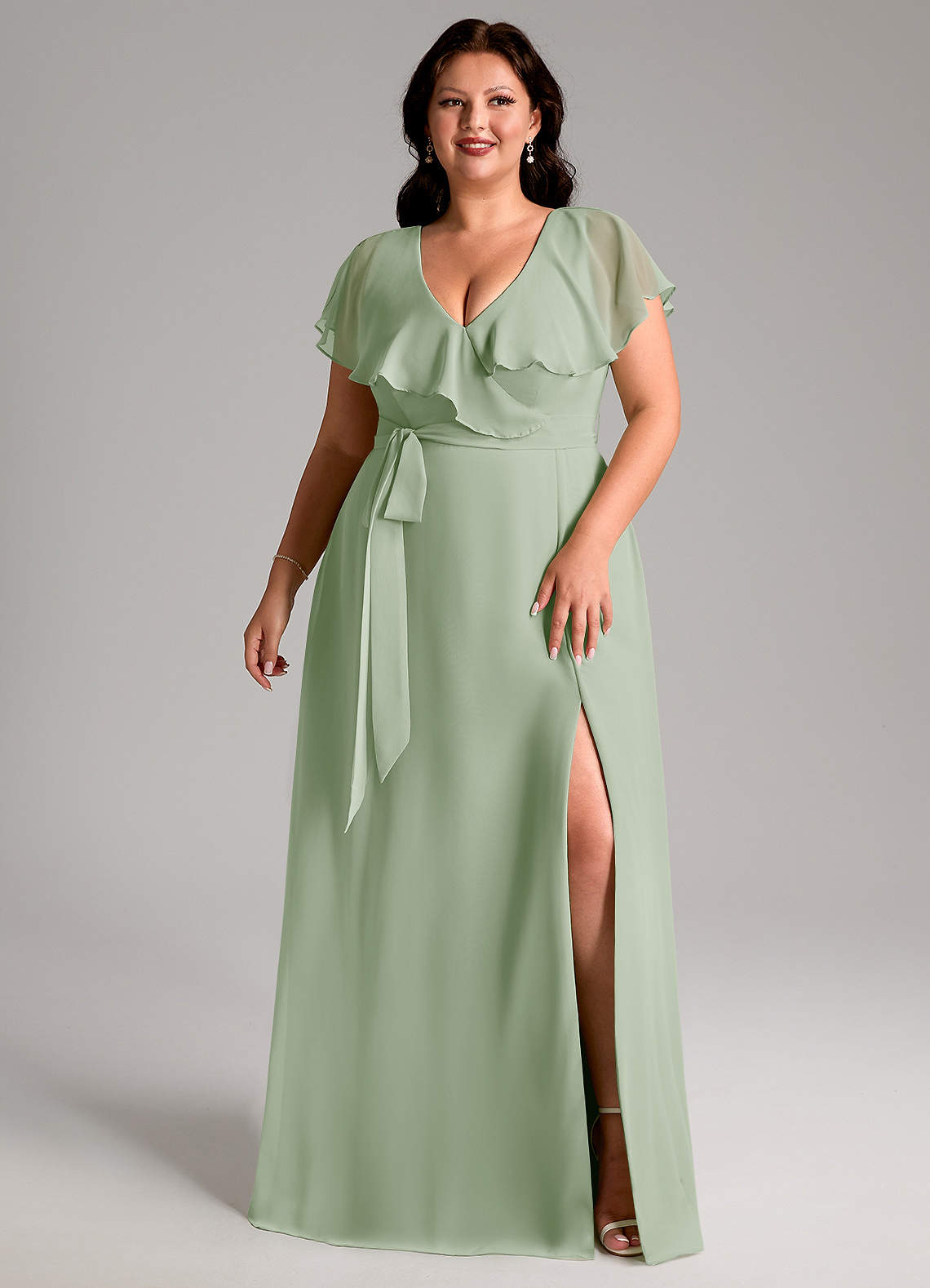 Azazie Lainey Bridesmaid Dresses Dusty Sage A-Line with Pockets Chiffon Dress image9