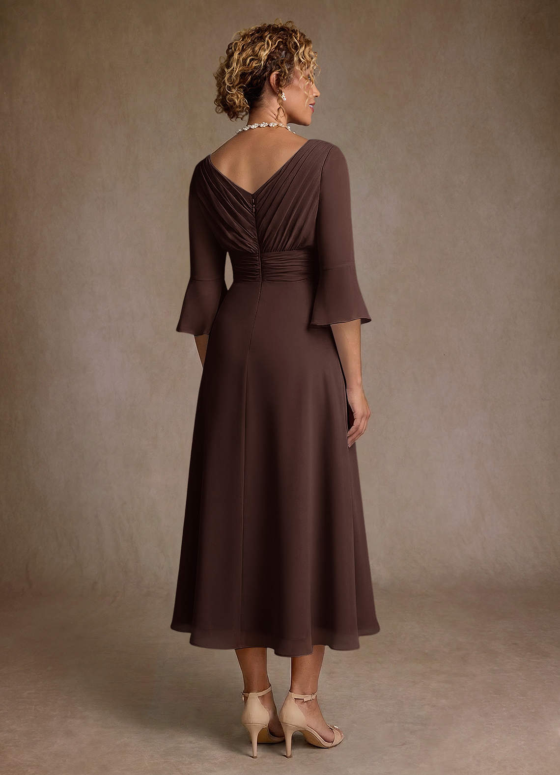 Azazie Aerynne Kleider für die Brautmutter A-Linie Plissee Chiffon Kleid Ganache image1