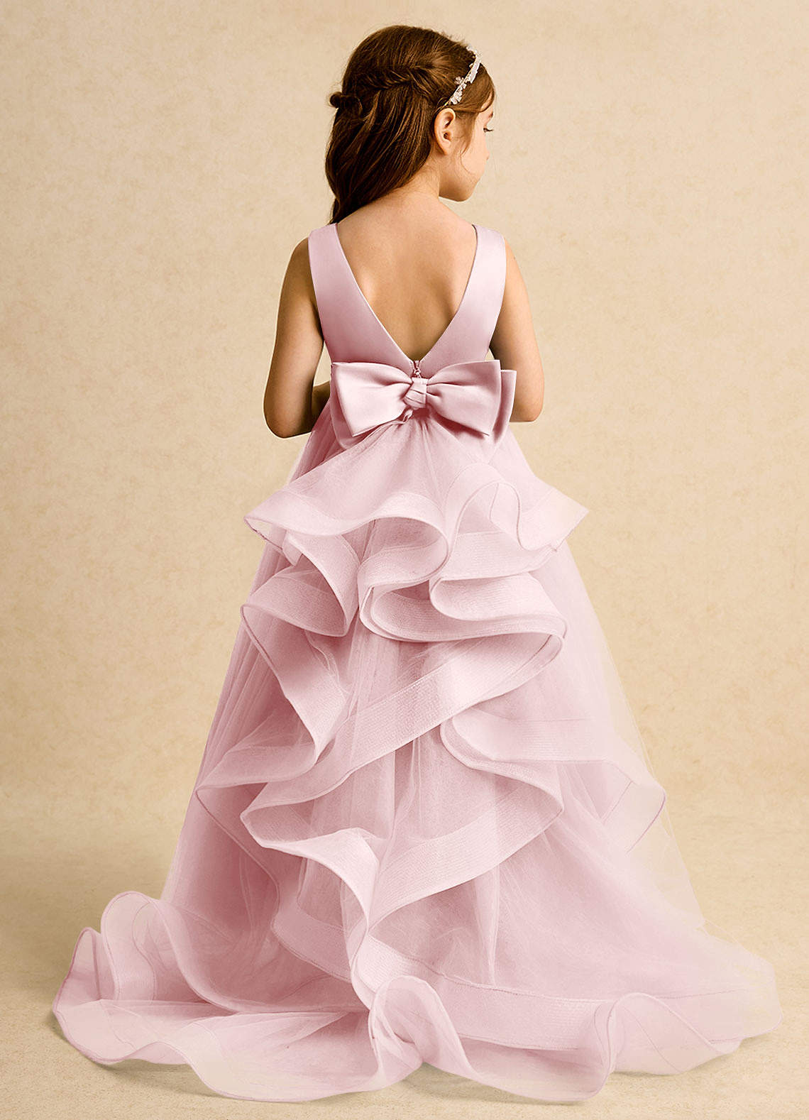 Azazie Lior Robe Demoiselle D'honneur Fillette Robe Princesse en Tulle Plissée Rose Poudré image7