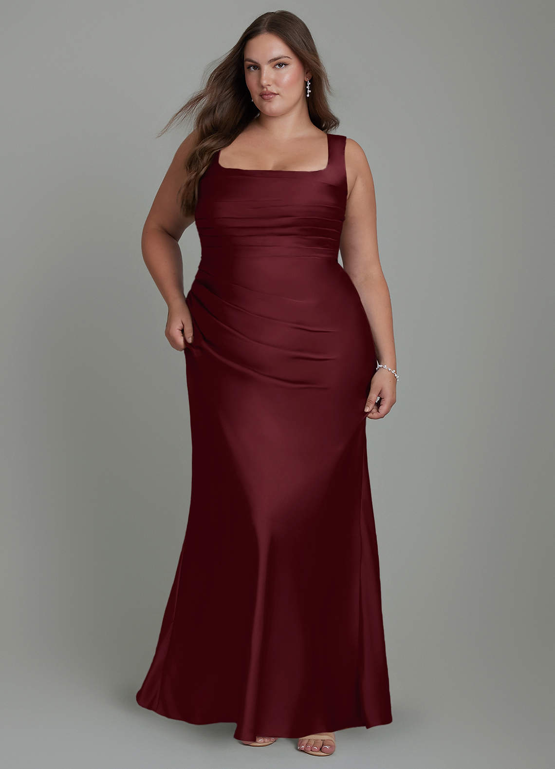 Azazie Agustina Bridesmaid Dresses Cabernet Mermaid Corset Stretch Satin Dress image8