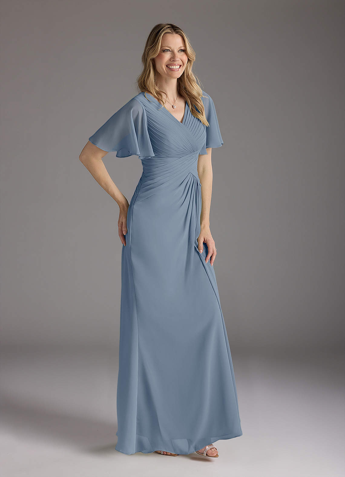 sachin and babi light blue dress Choker Neck Chiffon Dress w/ Belt L