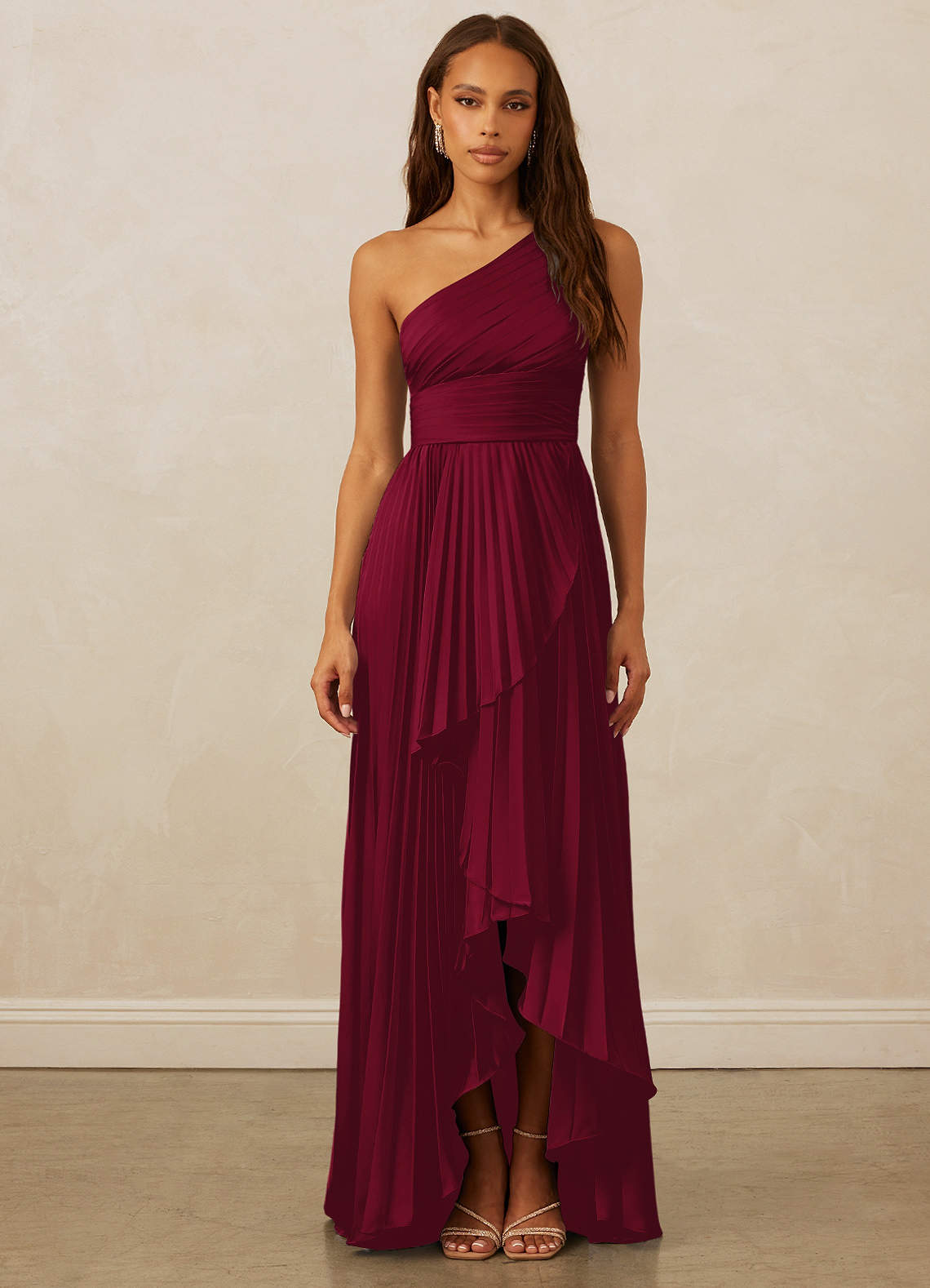 Christian Siriano Bridal for Azazie 1008 Bridesmaid Dresses Burgundy A-Line One Shoulder Stretch Satin Dress image1