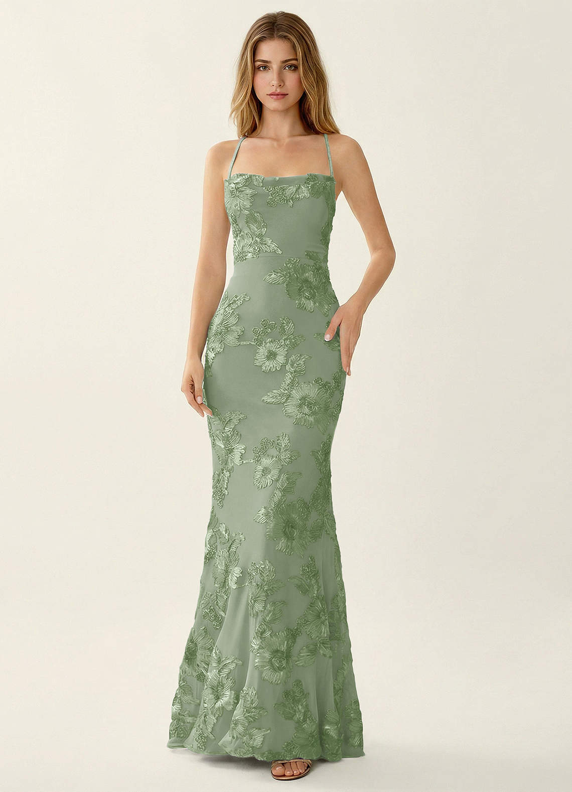 Azazie 2026 Modest Corset 3D Flowers Mermaid Prom Dress Sage Gown