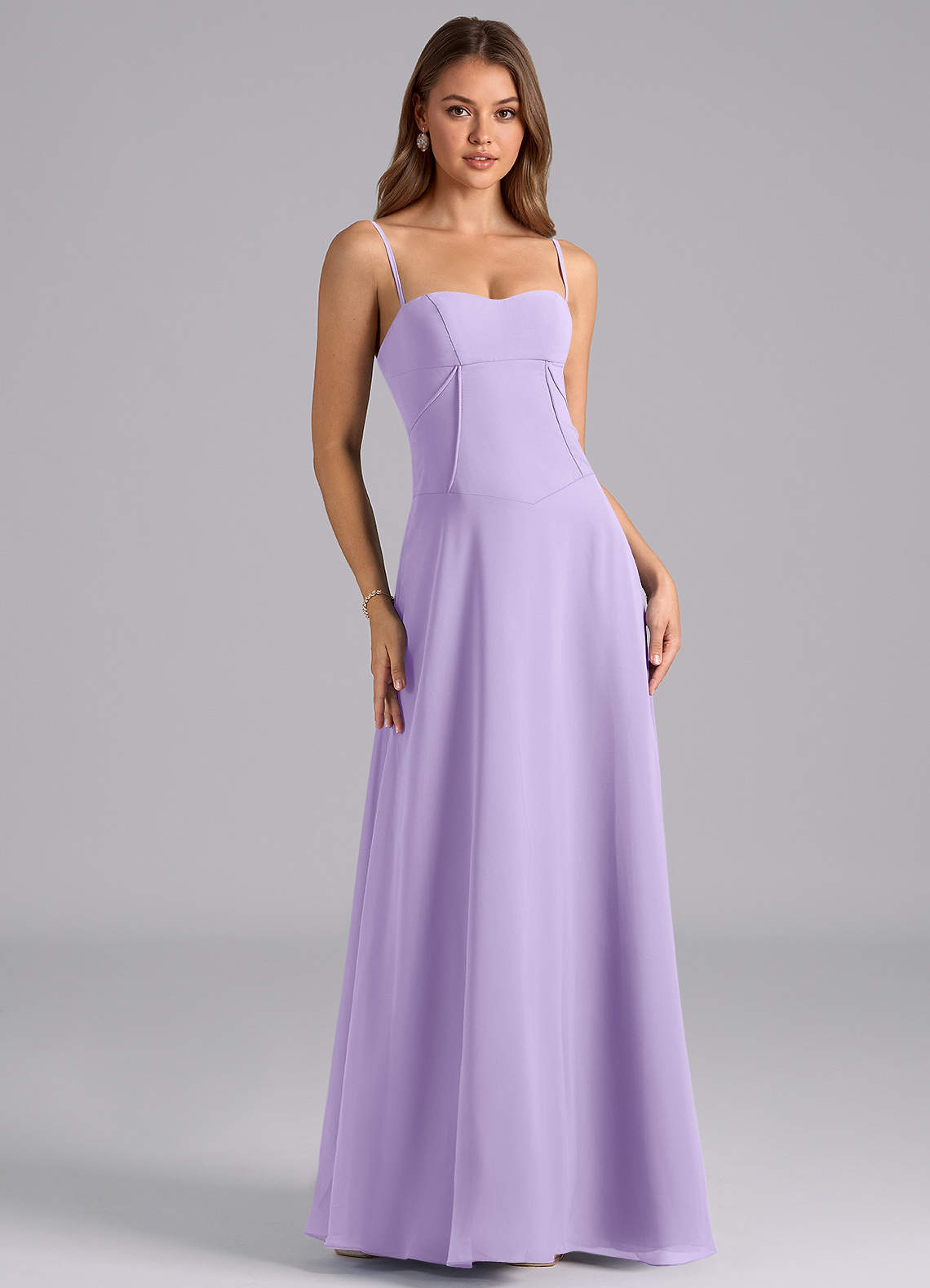 Azazie Valentine Vestidos de damas de honor Vestido de Lila de Gasa de Corte en A con Corsé image1