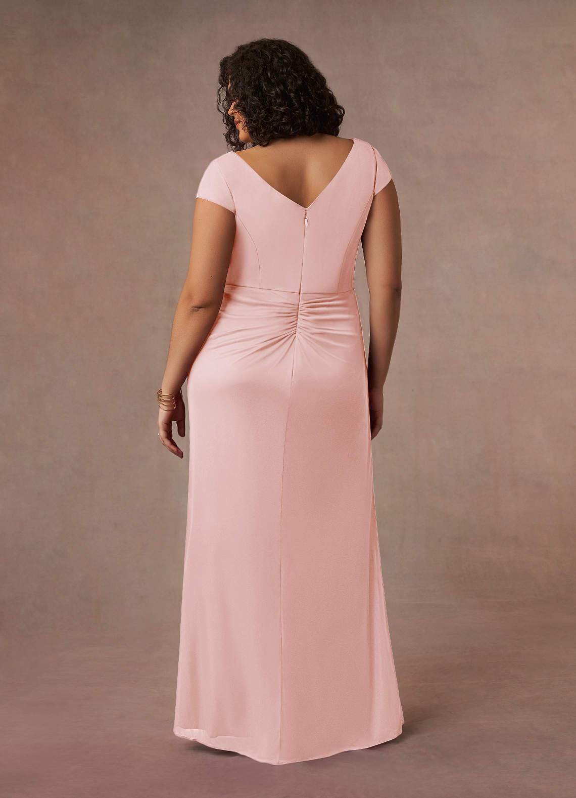 Azazie Roya Mother of the Bride Dresses Blushing Pink Mermaid V-Neck Pleated Mesh Dress image9