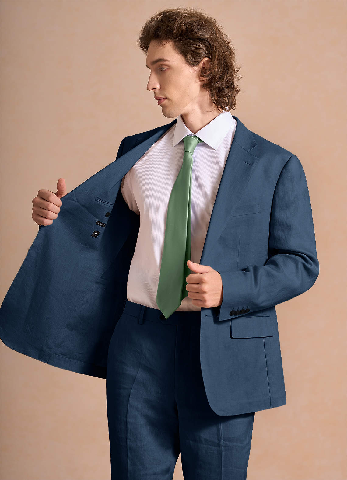 front Harrison Azul Marino Oscuro Chaqueta de traje 100% lino