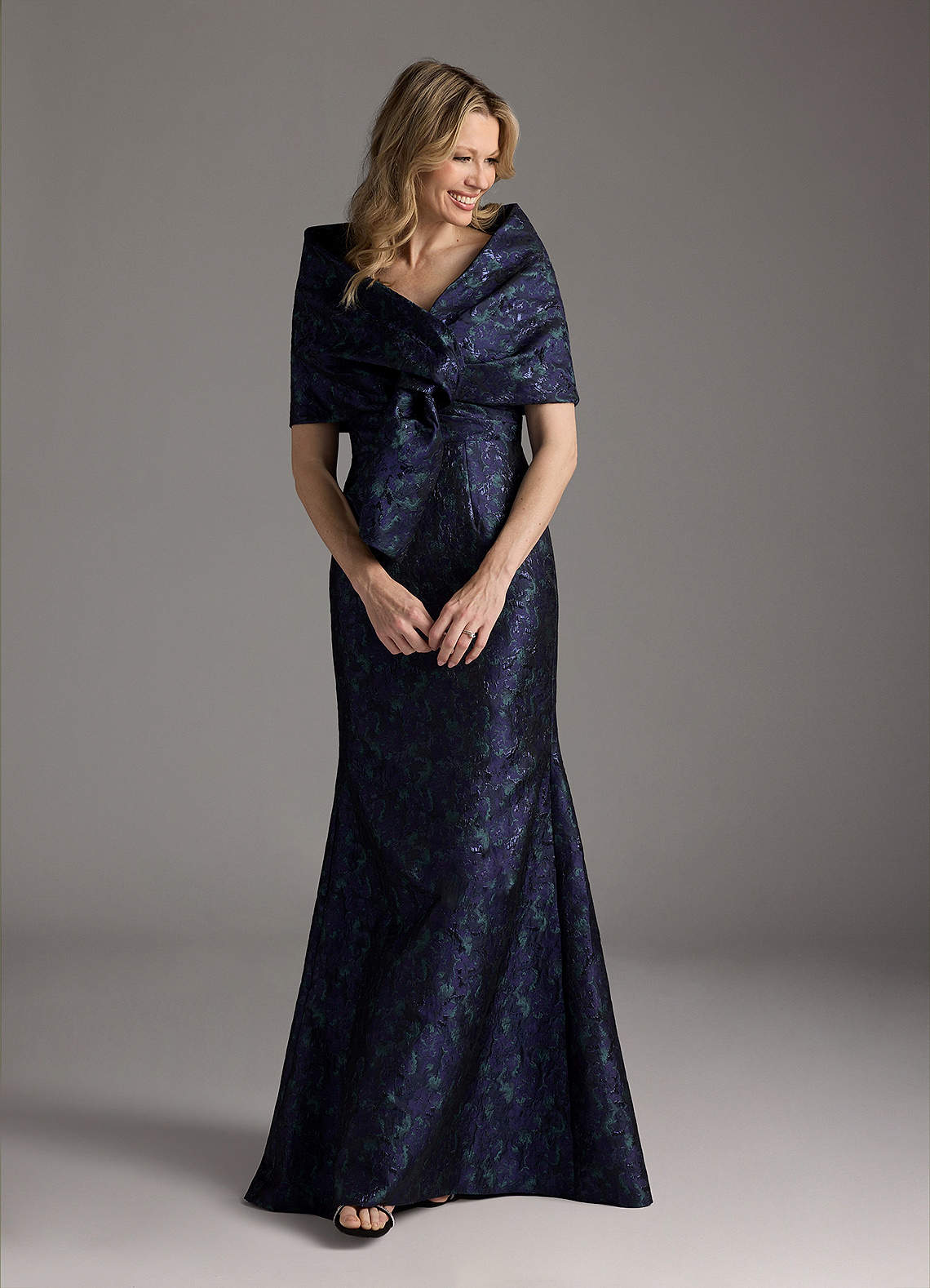 Azazie Elanor Dark Navy Mermaid Pleated Jacquard 1 Dress | Azazie