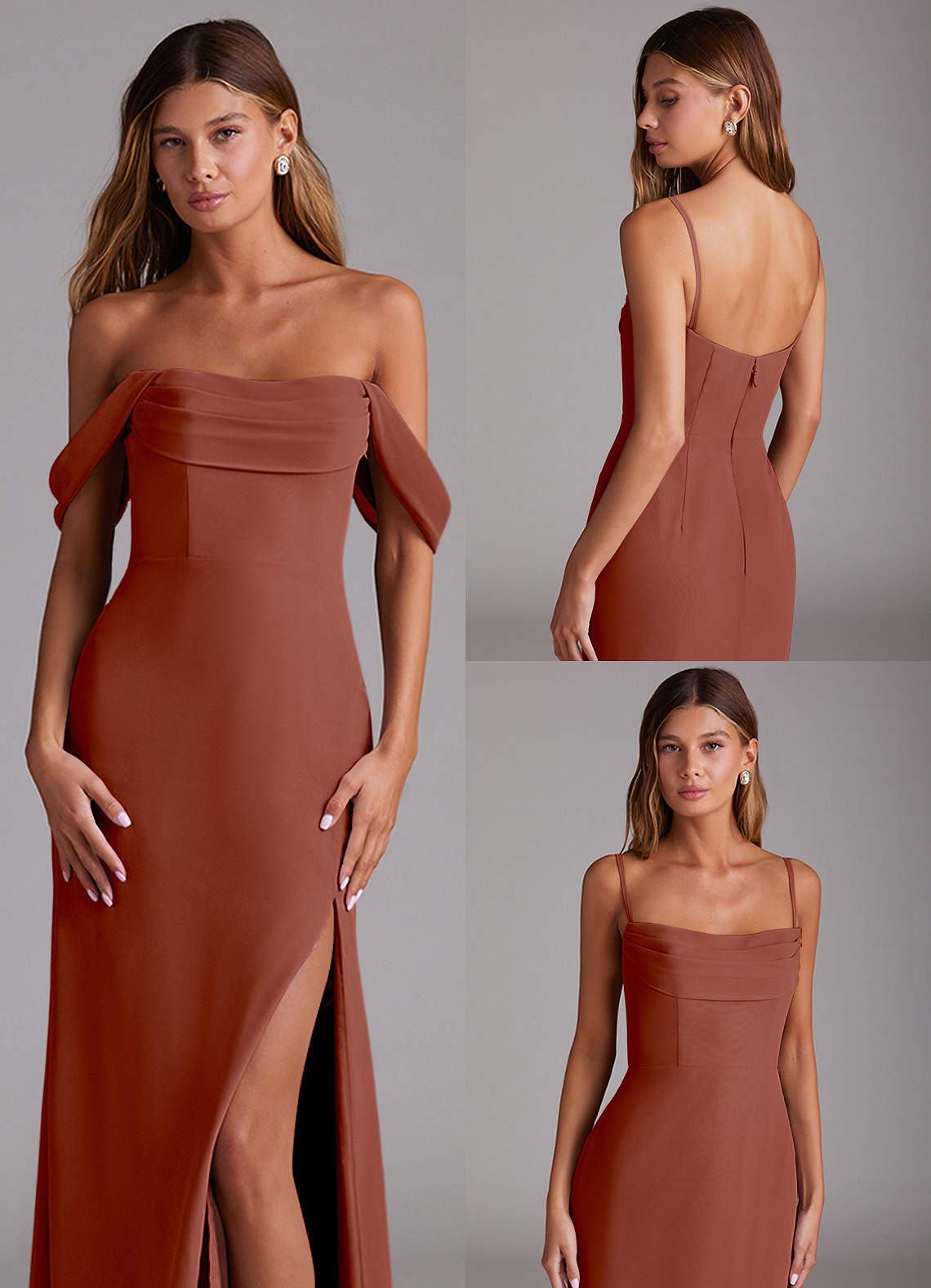 Azazie Saige Bridesmaid Dresses Auburn A-Line Off the Shoulder Chiffon Convertible Dress image9