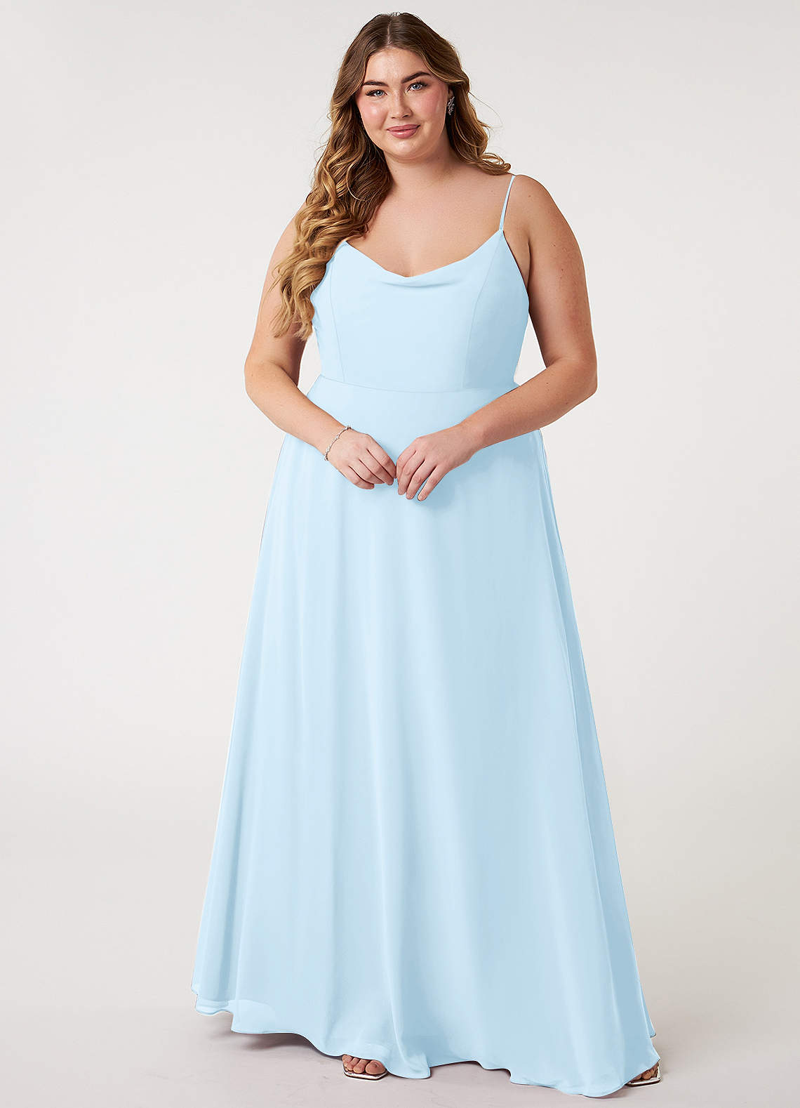 Azazie Daenerys Bridesmaid Dresses Sky Blue A-Line Cowl Chiffon Dress image1