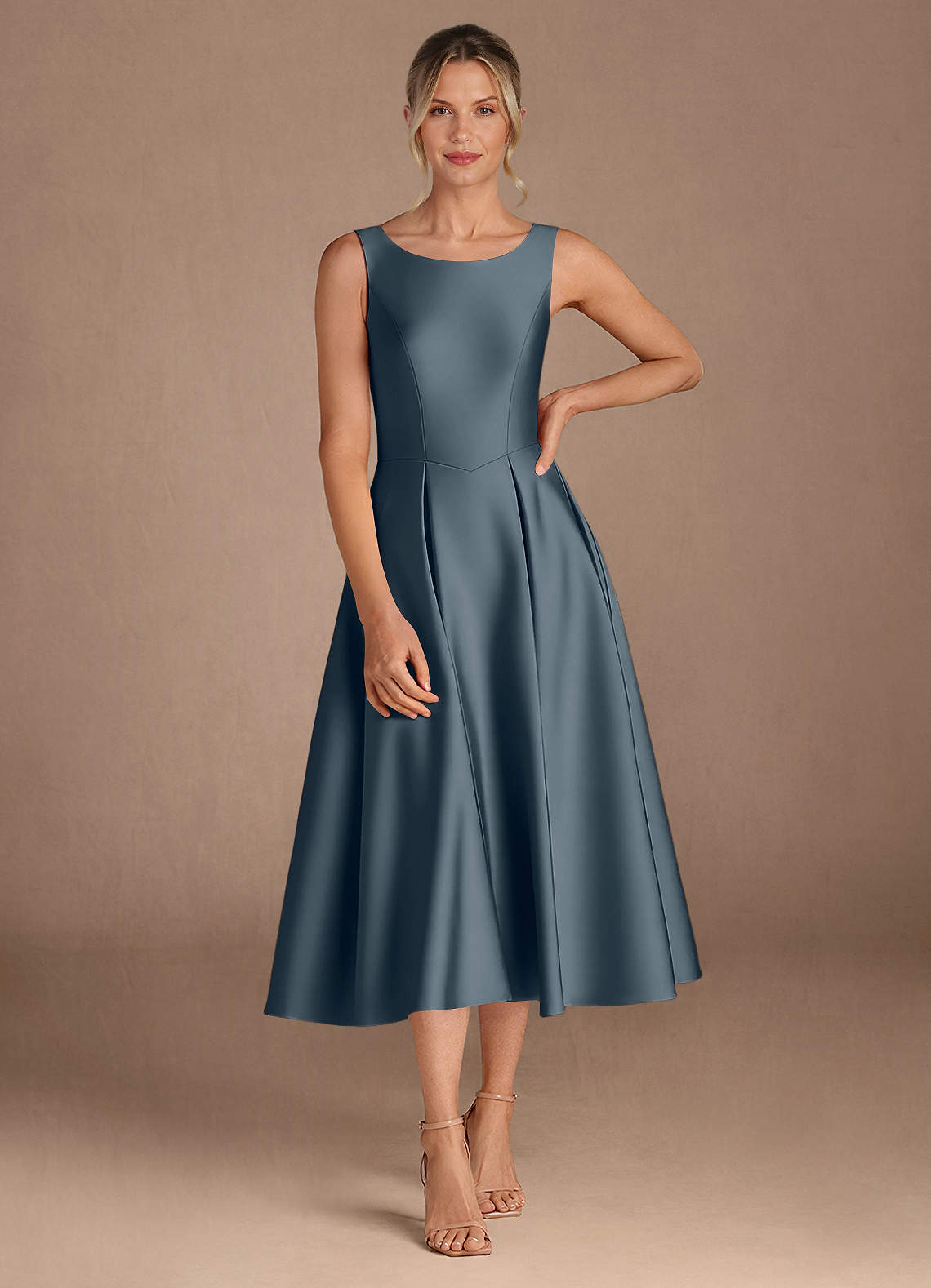 Azazie Fulton Abiti per la Madre della Sposa Abito A-Line in Raso Elasticizzato Plissettato Crepuscolo image3
