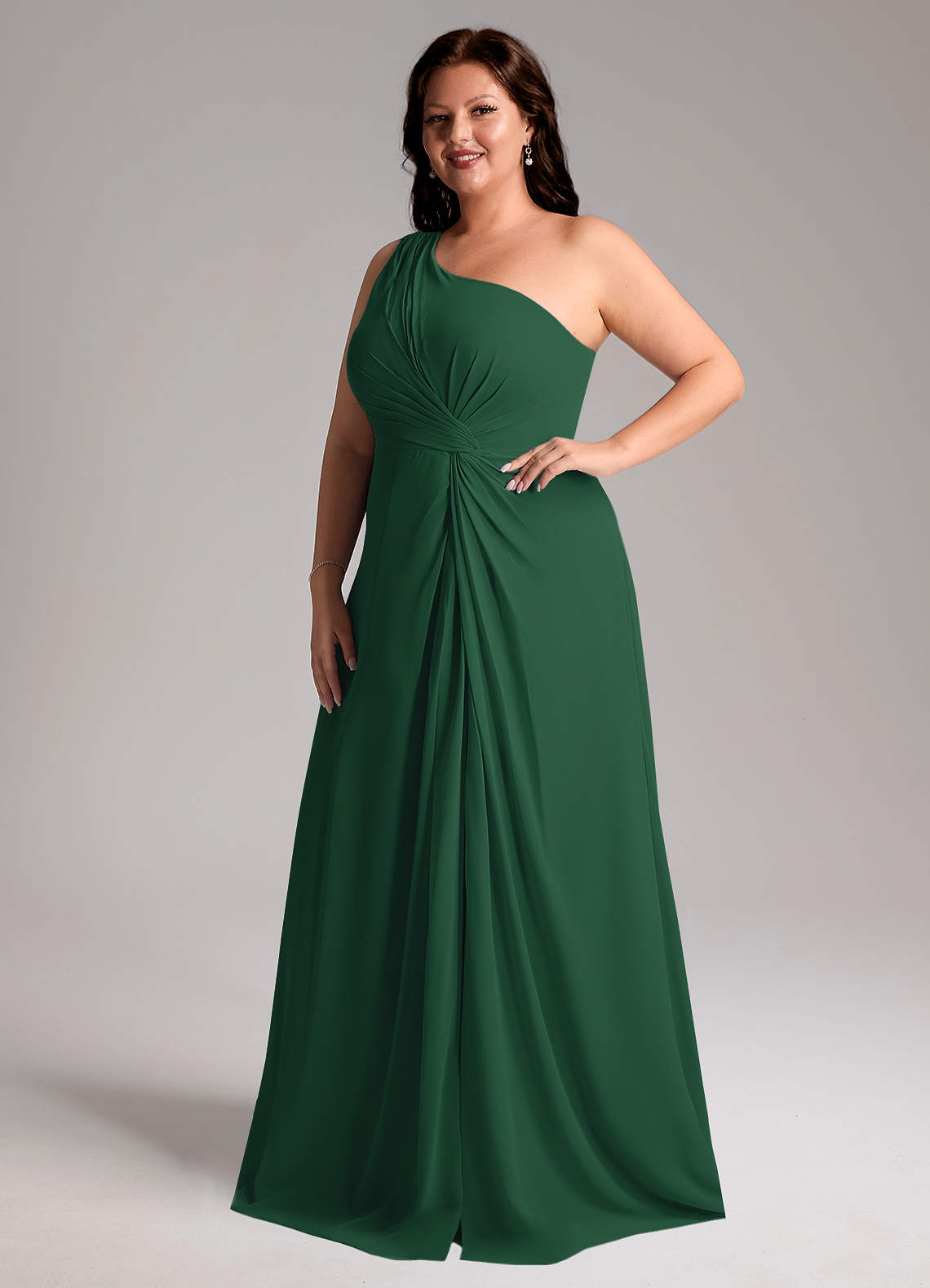 Azazie Brooke Bridesmaid Dresses Dark Green A-Line One Shoulder Chiffon Dress image11
