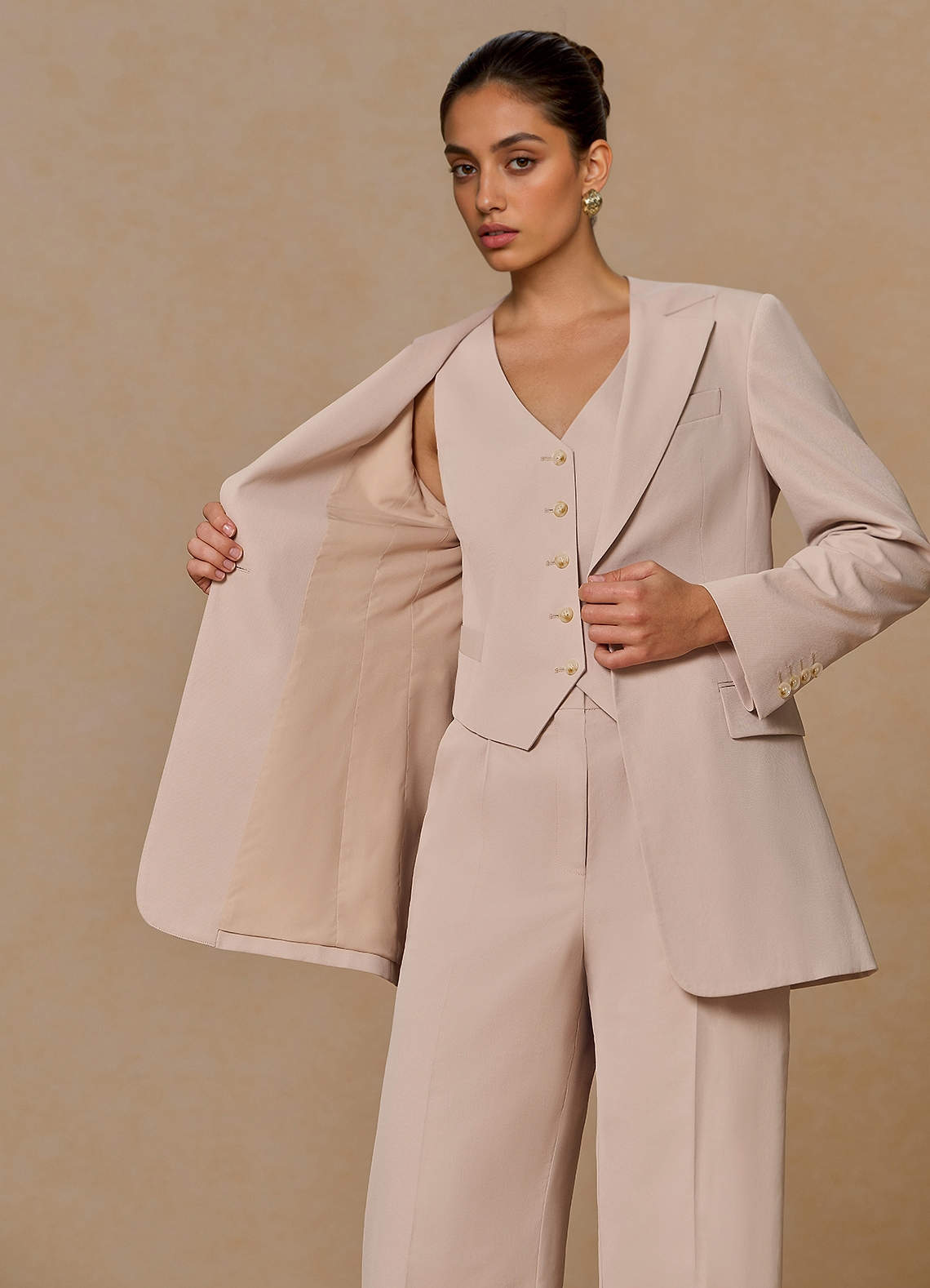 front Margaret Tan Cotton Linen Blend Blazer