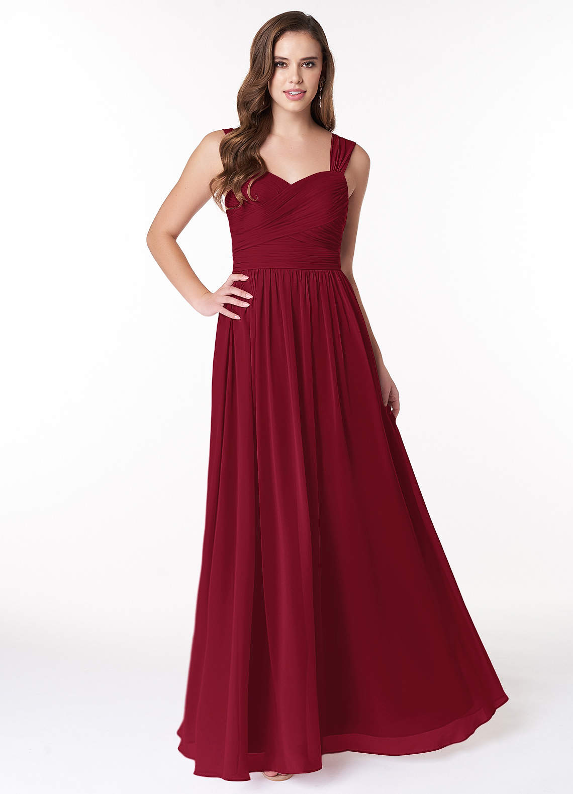 Azazie Zapheira Bridesmaid Dresses Burgundy A-Line Ruched Chiffon Dress image1