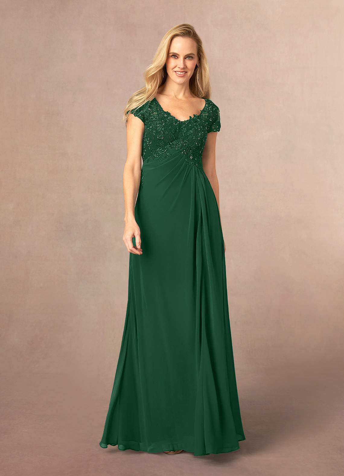 Azazie Jetta Mother of the Bride Dresses Dark Green A-Line Sequins Chiffon Dress image1
