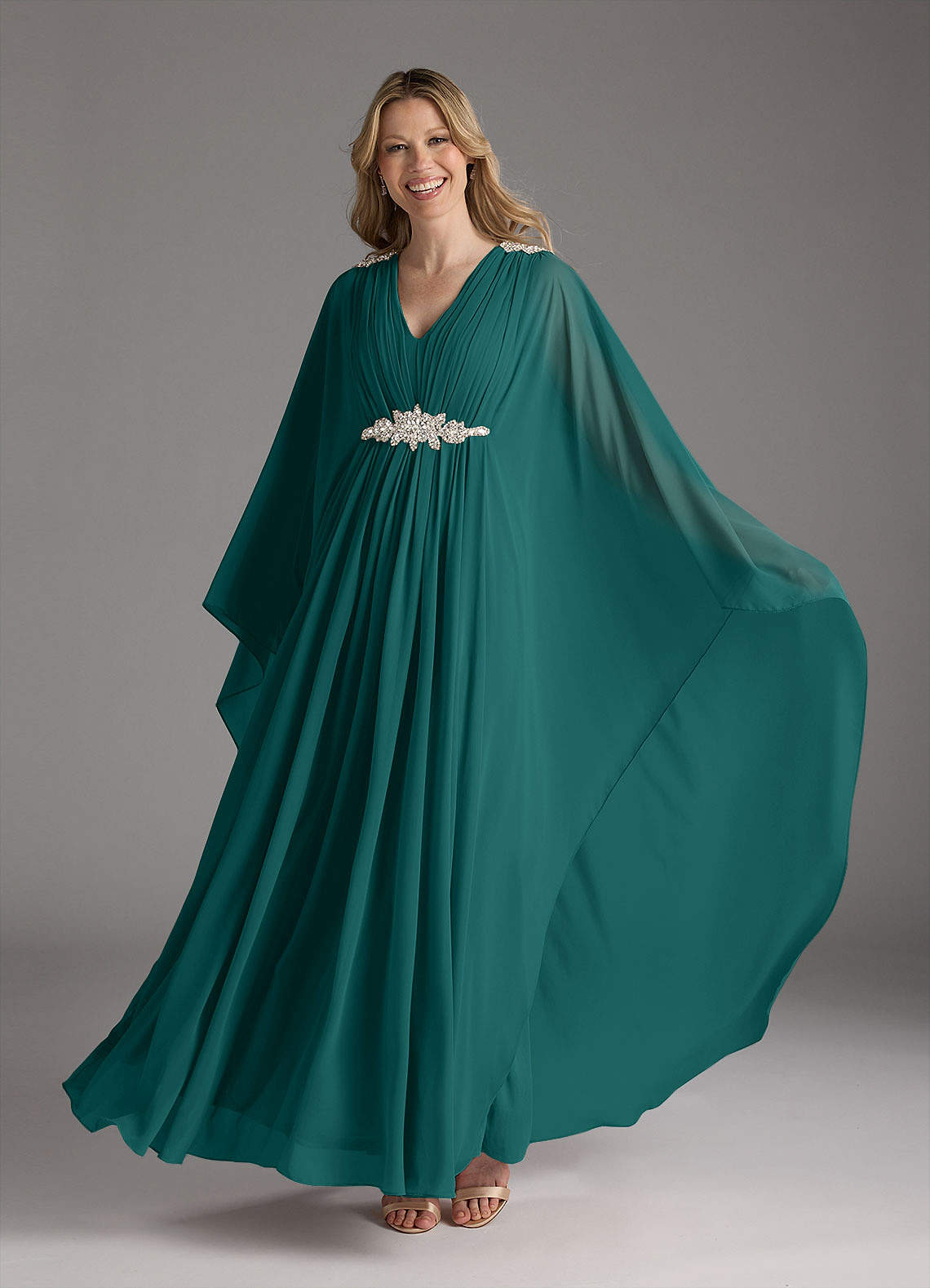 A-line Chiffon Dress With Jacket Peacock