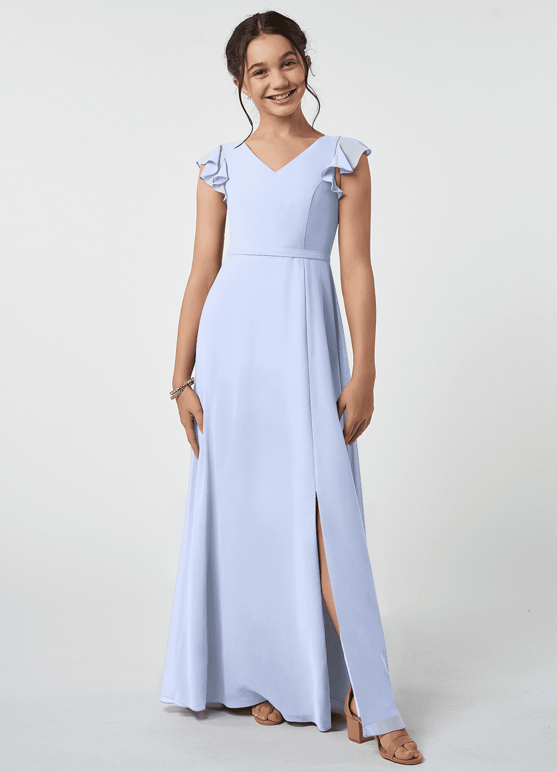 Azazie Claudine Junior Ice A-Line Pleated Chiffon Dress image1