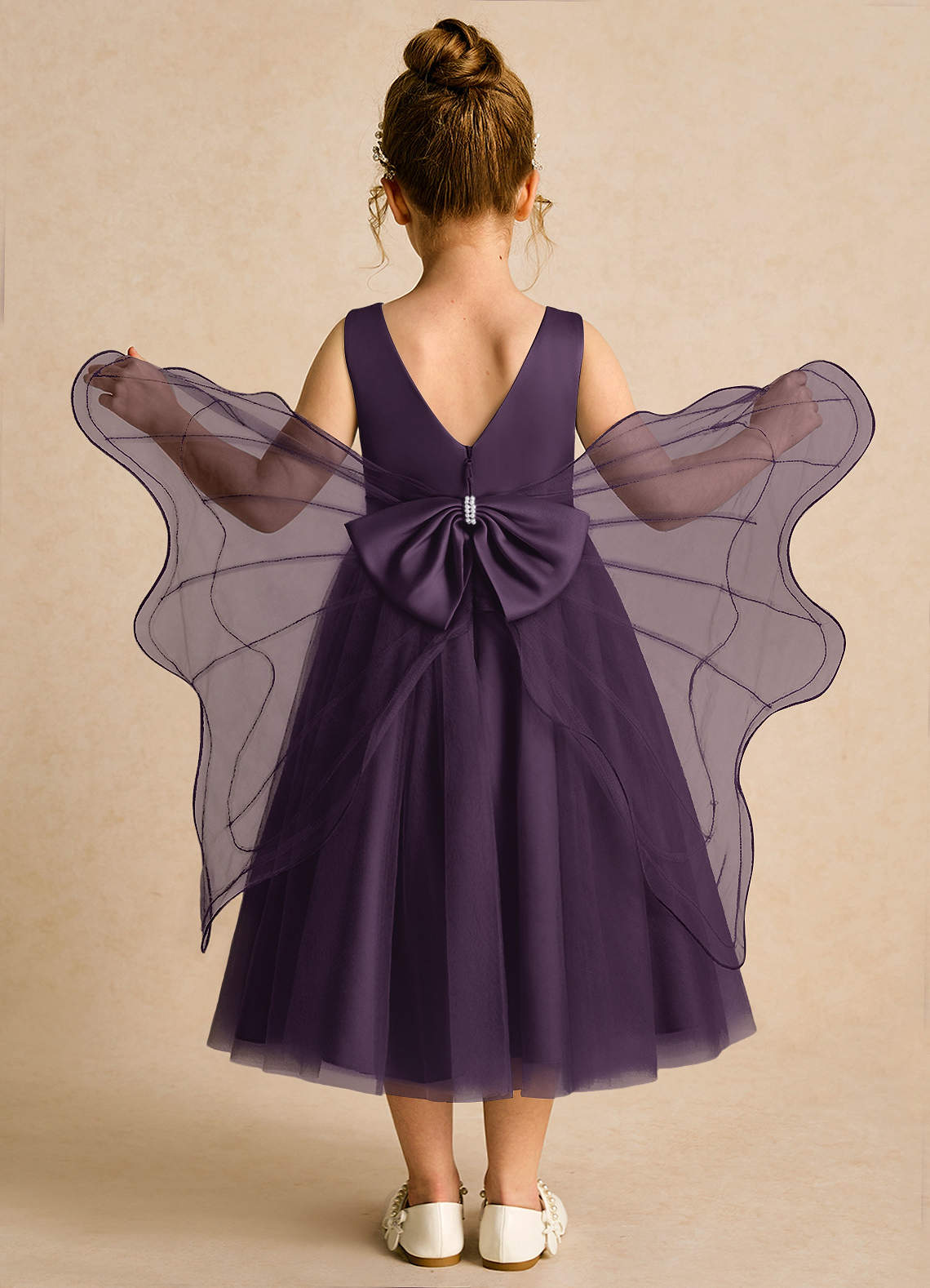 Azazie Pear Flower Girl Dresses Plum Ball-Gown Bow Tulle Dress image1