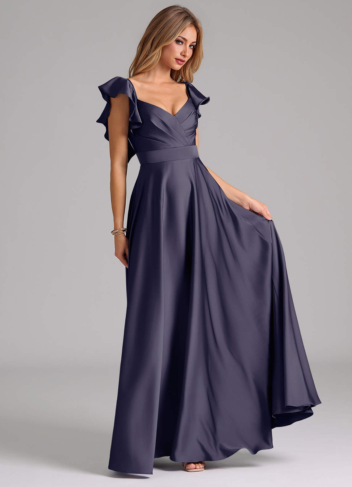 Azazie Leilani Bridesmaid Dresses Stormy A-Line Ruched Stretch Satin Dress image3