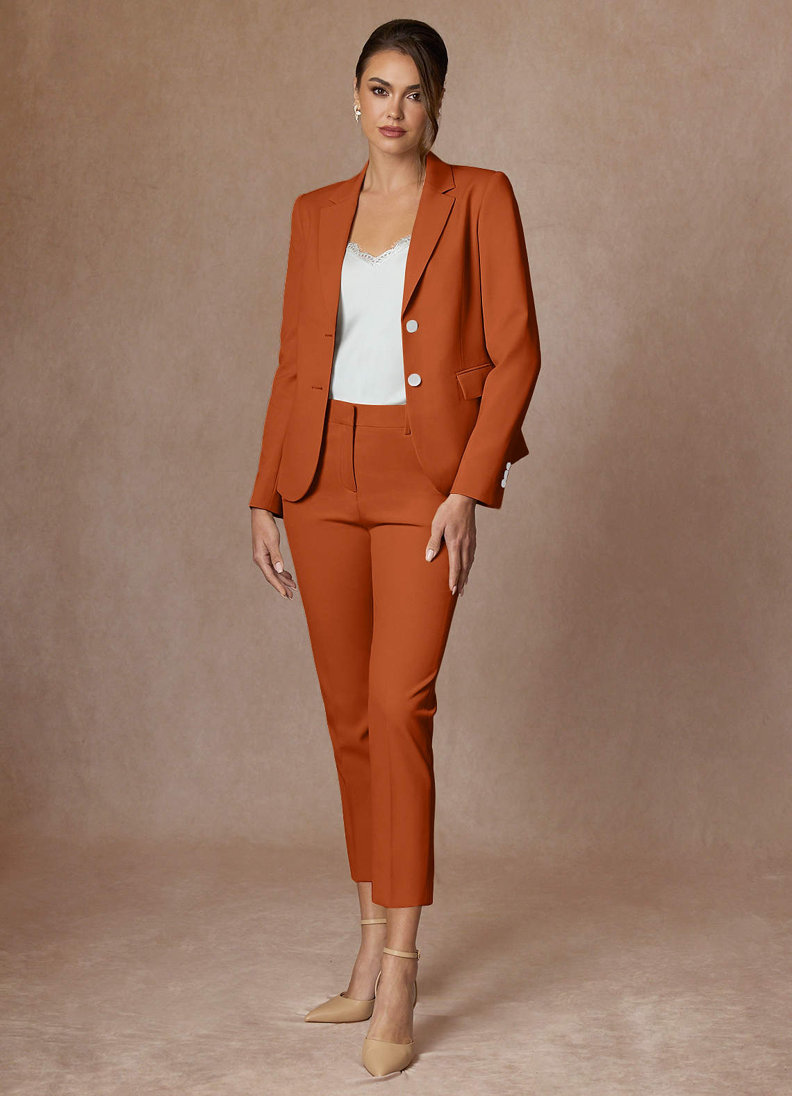 front Whitney Burnt Orange Refined Weave Performance  Cropped Dress Pants