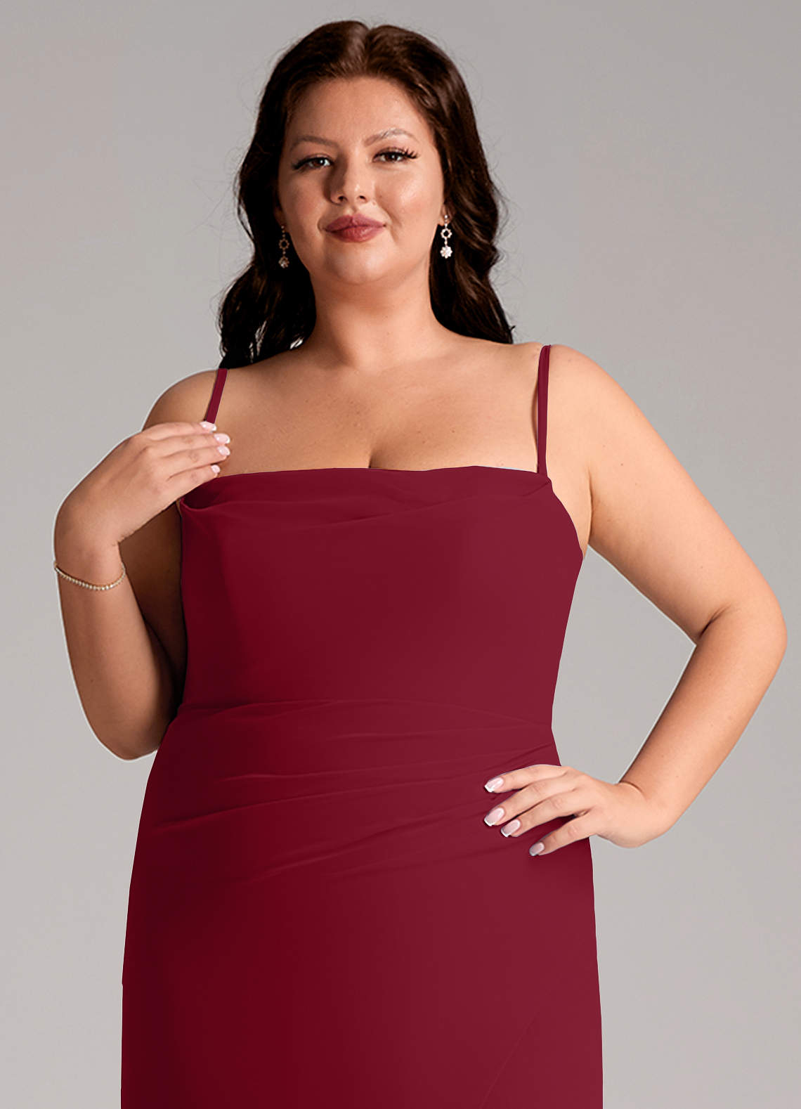 Azazie Leonis Bridesmaid Dresses Burgundy Sheath Strapless Chiffon Convertible Dress image14