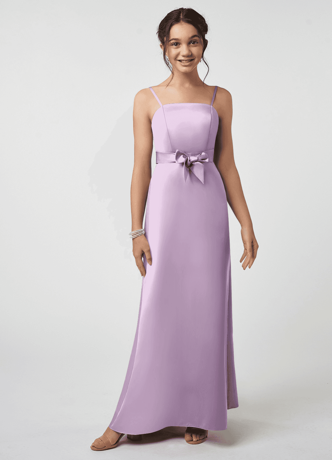 Azazie Anina Junior Robe Trapèze en Satin extensible Arc Frostiges Flieder image1