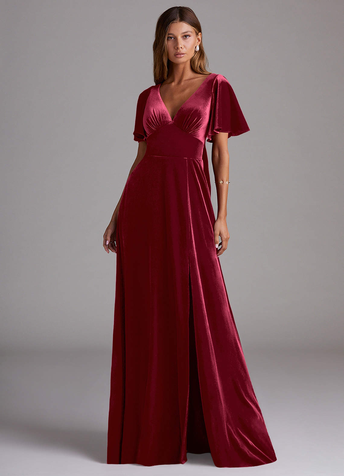 burgundy dress with pockets Solid 3/4 Sleeve Wrap Dress with Pockets (Burgundy)