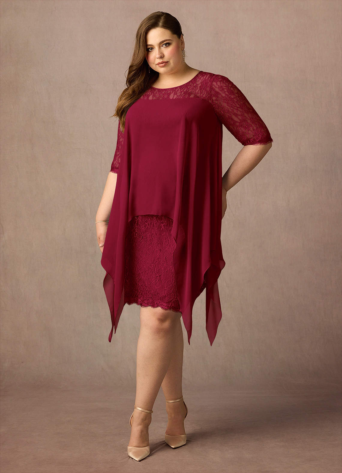 Azazie Flo Mother of the Bride Dresses Burgundy A-Line Lace Chiffon Dress image1