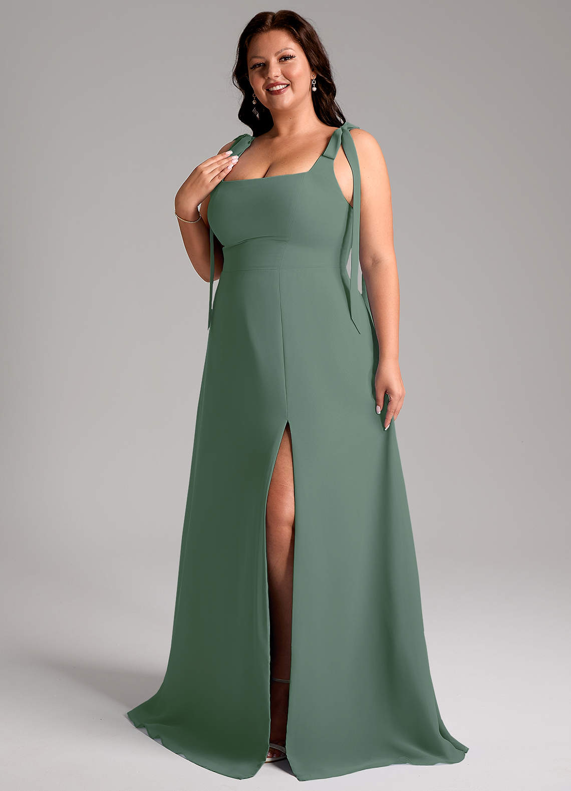 Azazie Debra Bridesmaid Dresses Eucalyptus A-Line with Pockets Chiffon Convertible Dress image10
