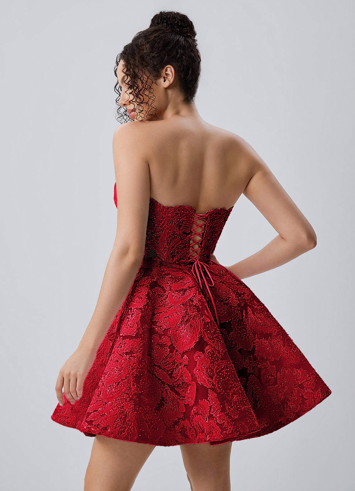 red skater dress lace Mireille Red Strapless Floral Lace Corset Skater Mini Dress Prom and  Homecoming Dresses