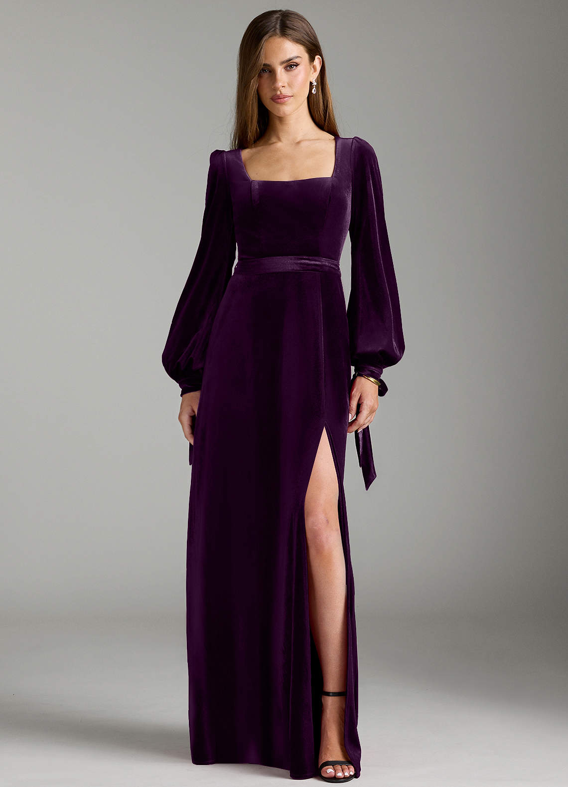 navy blue dress for baby girl Azazie Leonia Ready to Ship Grape Velvet Bridesmaid Dresses