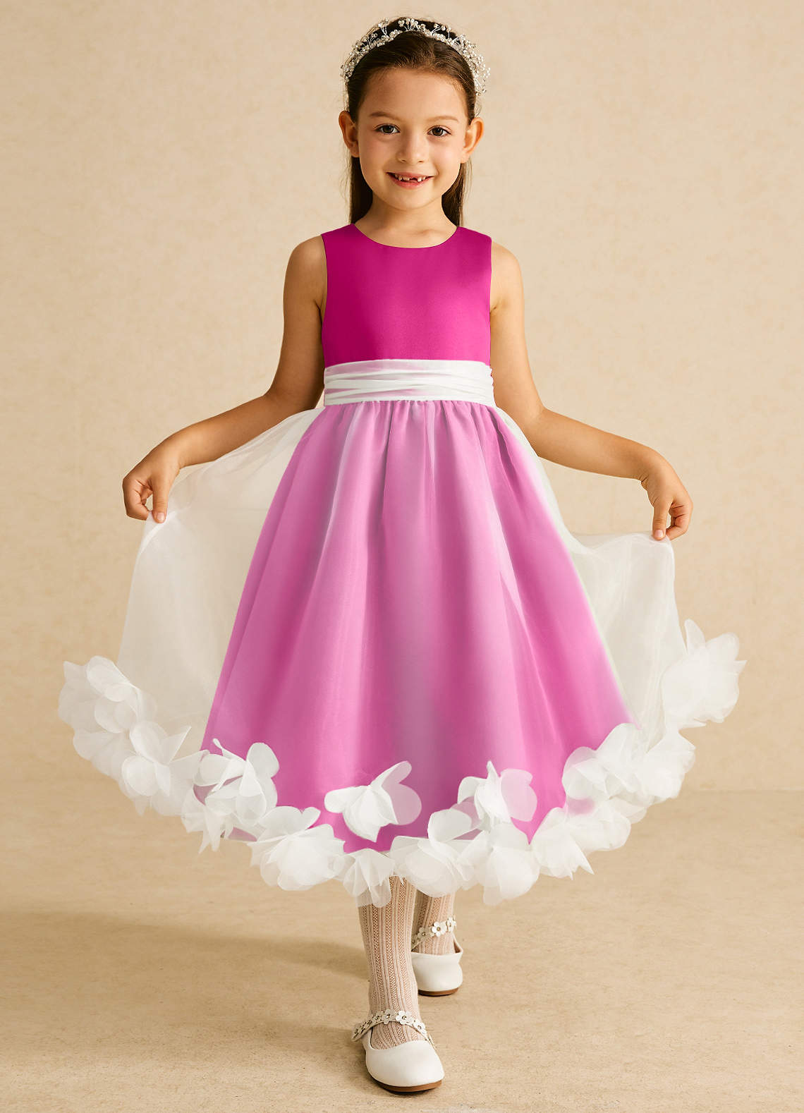 Azazie Stardust Blumenmädchenkleider A-Linie ärmellos Organza Kleid Fuchsia image1