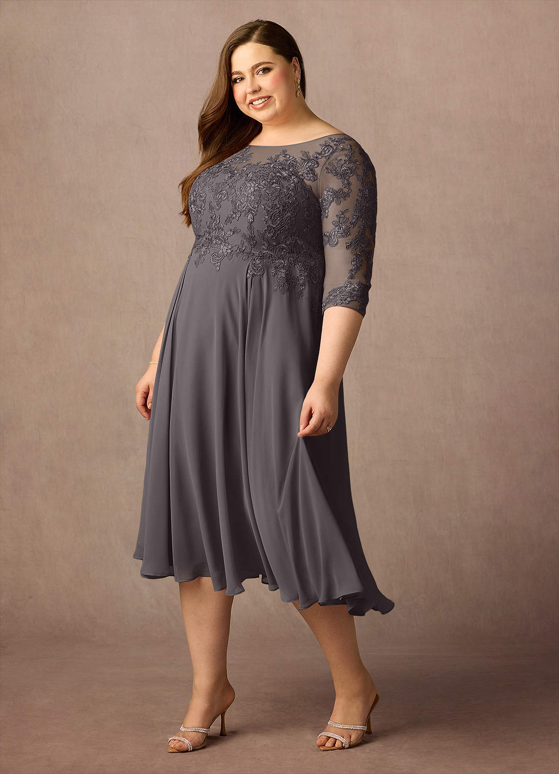 Azazie Marge Mother of the Bride Dresses Steel Grey A-Line Scoop Lace Chiffon Dress image8