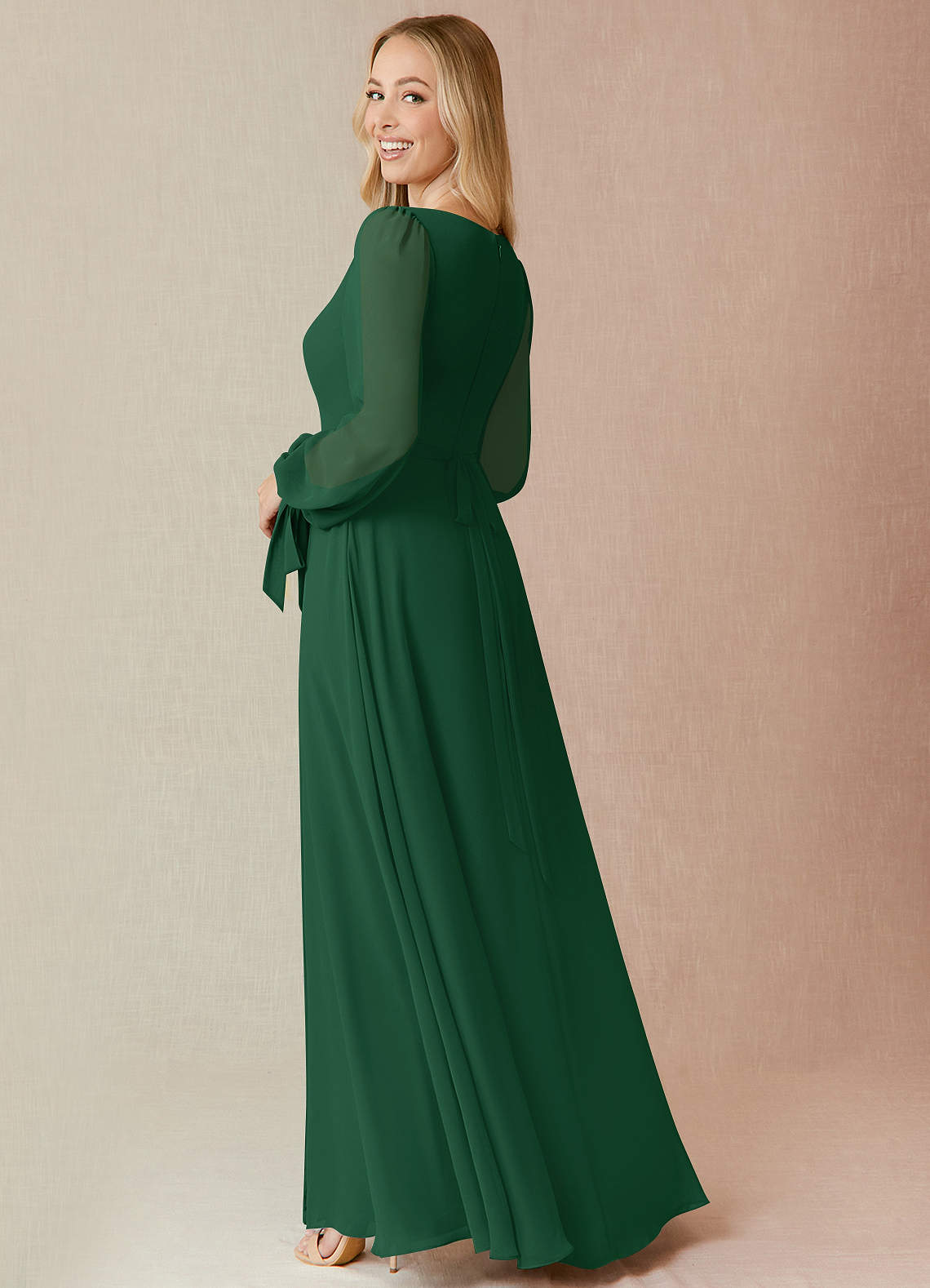 Green long sleeve dress formal online