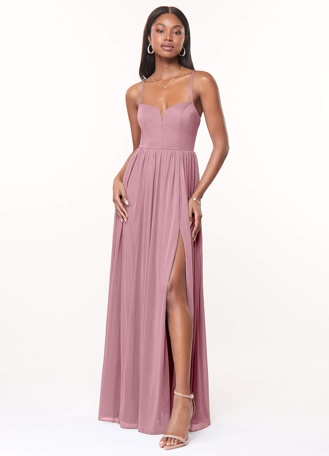 Azazie Marsol Bridesmaid Dresses Vintage Mauve A-Line Corset Mesh Dress image1