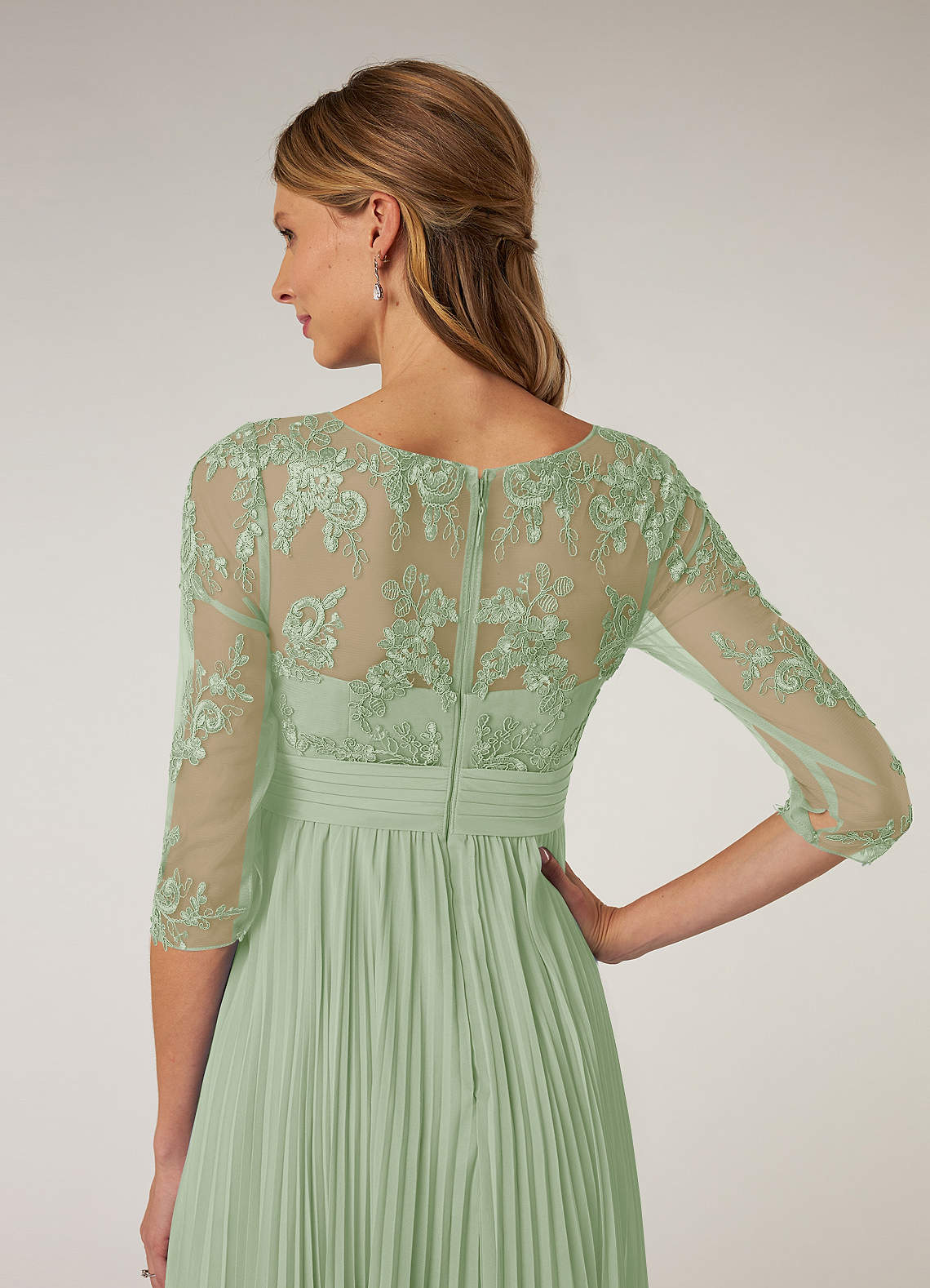 Azazie Tutu Mother of the Bride Dresses Dusty Sage A-Line Boatneck Lace Chiffon Dress image5