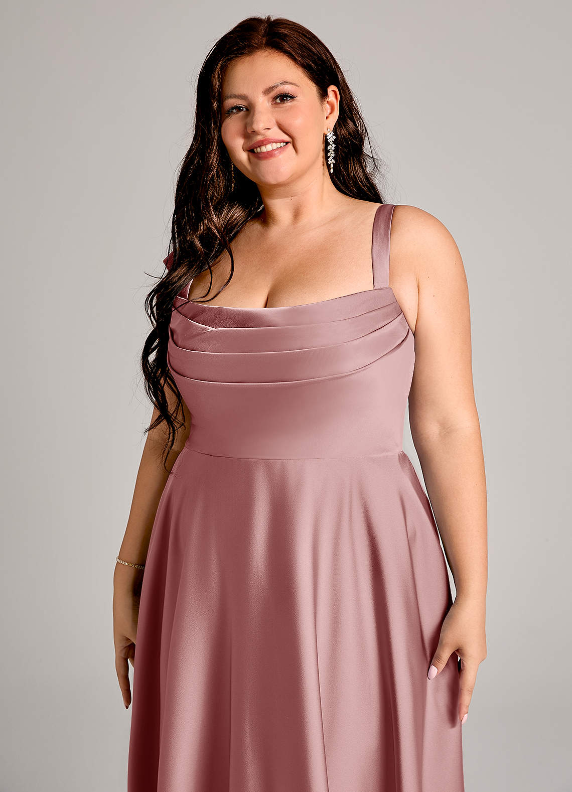 Azazie Shaude Bridesmaid Dresses Dusty Rose A-Line Pleated Stretch Satin Dress image8