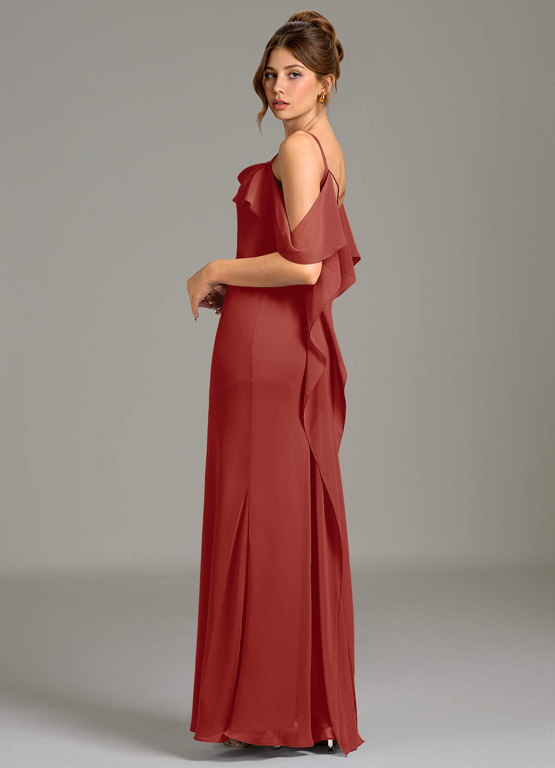 terracotta chiffon bridesmaid dress Long V Neck Chiffon Split Bridesmaid Dresses  Lisposa