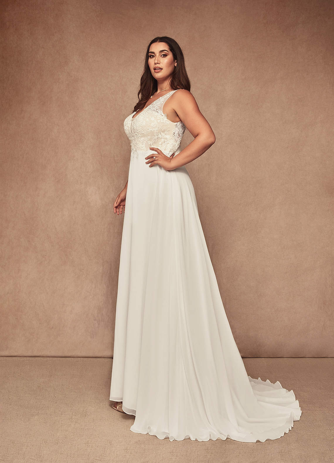 Azazie Trixie Abiti da Sposa Abito A-Line in Chiffon Lustrini Bianco Diamante Champagne image10