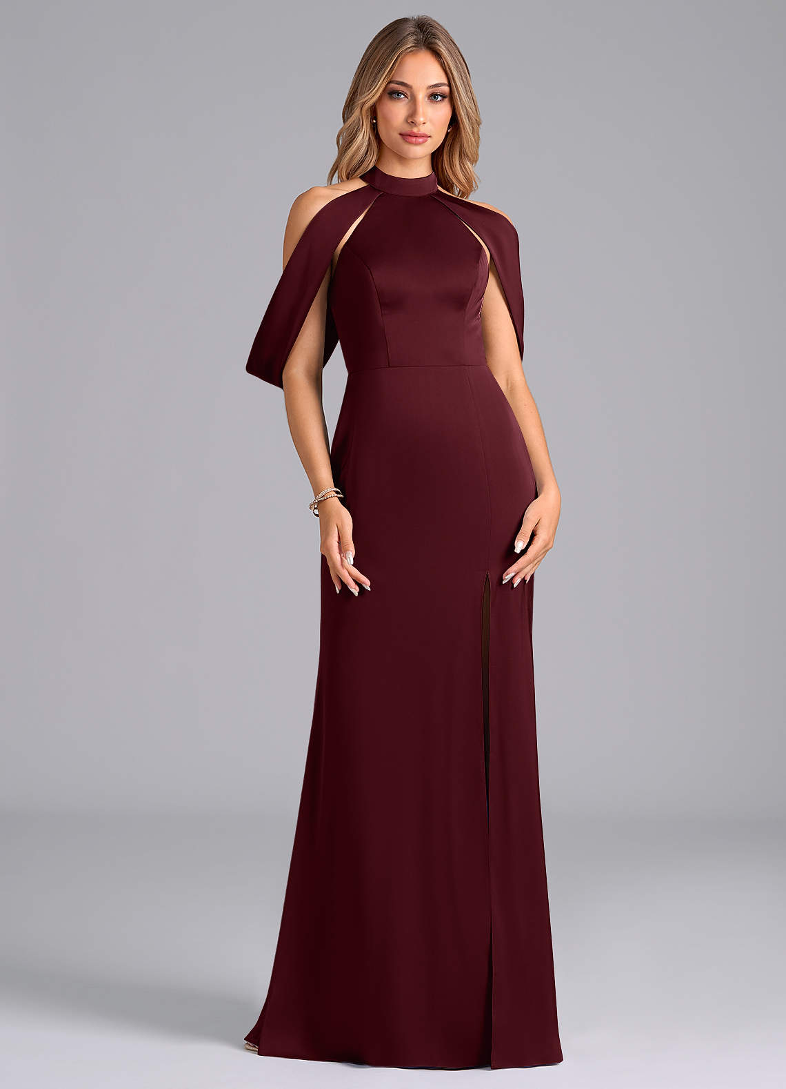 Azazie Bonny Vestidos de damas de honor Vestido de Cabernet de Satén Elástico de Corte Sirena con Vestidos sin tirantes image1