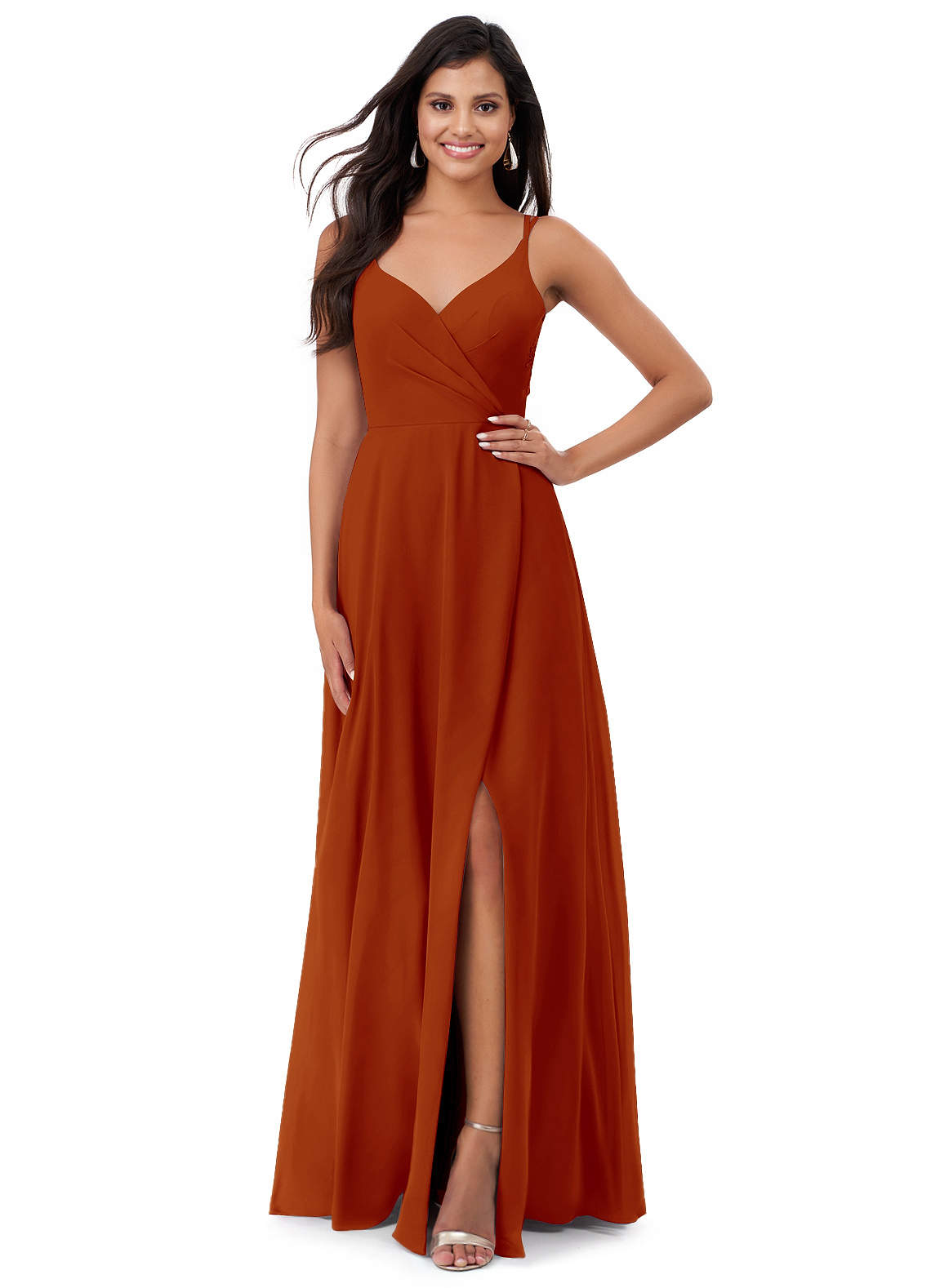 Azazie Lennon Bridesmaid Dresses Paprika A-Line Lace Chiffon Dress image1