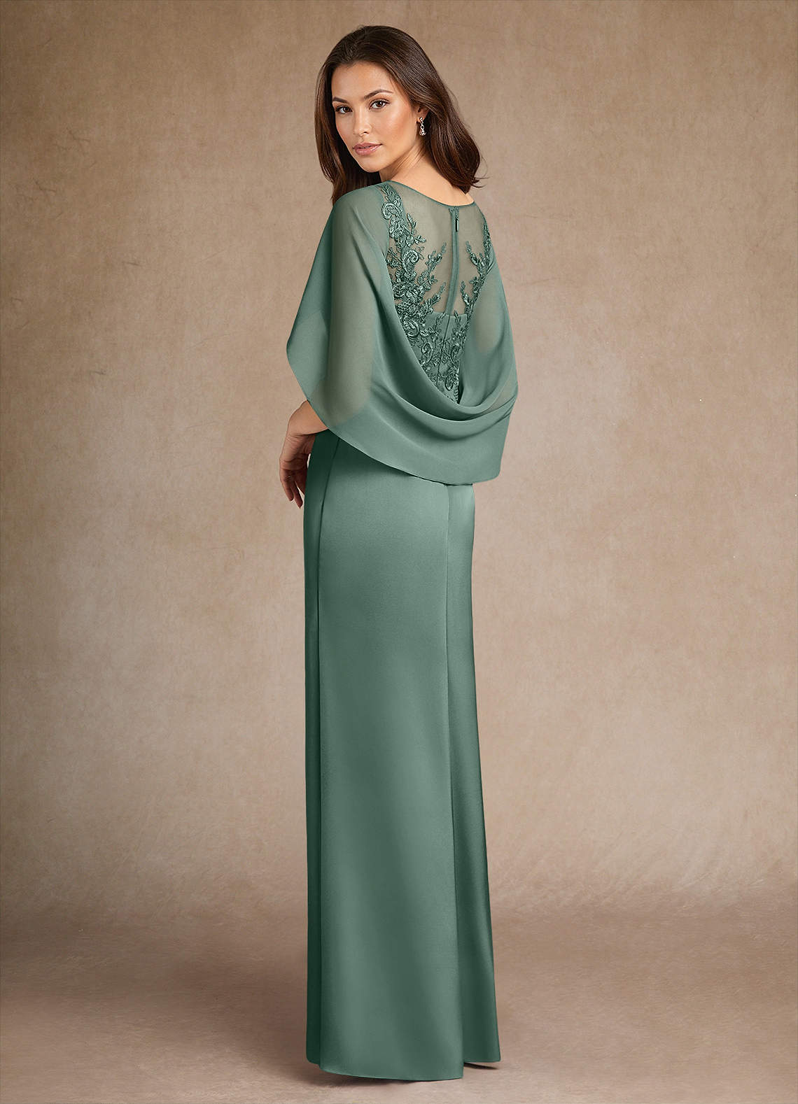 Azazie Hera Mother of the Bride Dresses Eucalyptus A-Line Lace Stretch Satin Dress image2