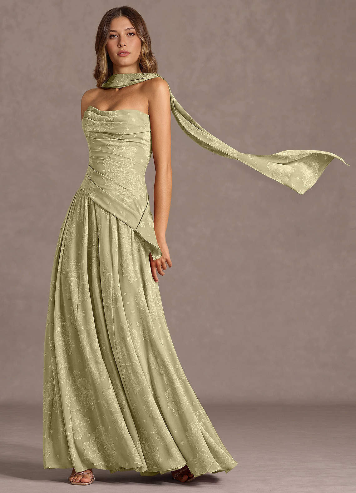 Azazie Floor-Length Maxi Dresses A-Line Wedding Guest Formal Dresses Strapless Celadon