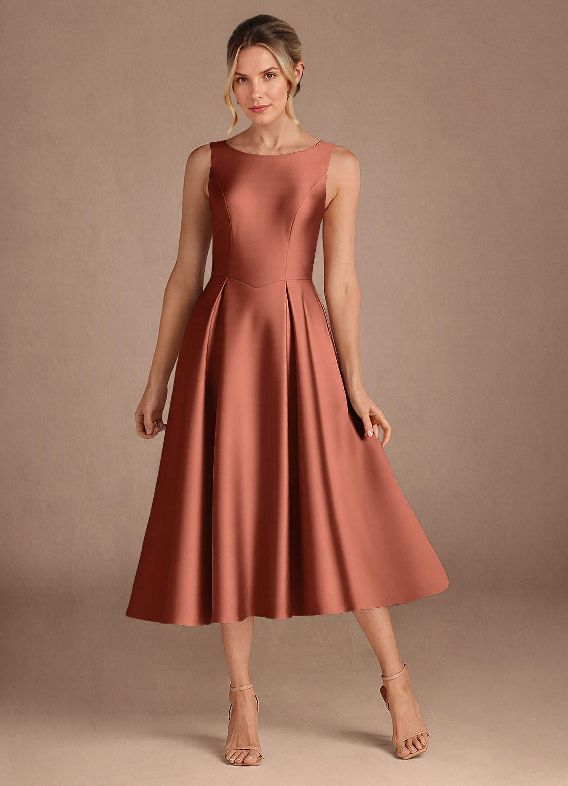 Azazie Fulton Vestidos para mãe da noiva Vestido Argila de Cetim elástico de Linha A com Plissado image1
